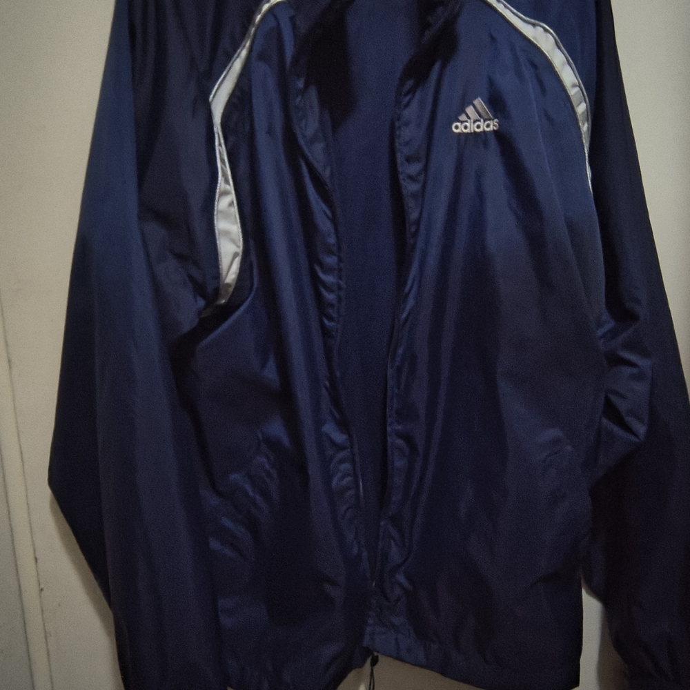 Adidas Men's Navy Windbreaker with Silver Details